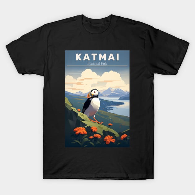 Katmai National Park Travel Poster T-Shirt by GreenMary Design